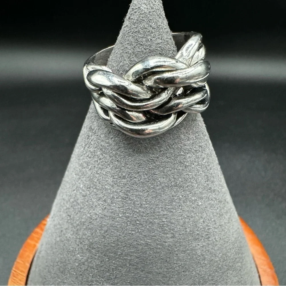 Chunky Silver Tone Braided Knot Thumb? Ring Size 8.5